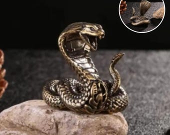 1Pc Brass Cobra Snake Animal Statue, Snake Miniature Figurine for Desk and Home Decor | Handcrafted Brass Animal Minis