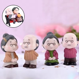 Cute Mini Couple Figures Grandma Grandpa, Miniature Grandparents, Old Couple Mini Figures, Grandma Grandpa Figurines Crafts Home Decoration