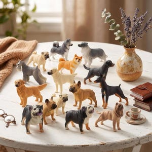 Miniatuur hondenbeeldjes, mini hondenspeelgoed, miniatuur puppybeeldjes, kleine realistische honden voor poppenhuizen, knutselen, diorama's en displays