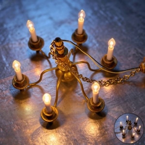 Mini LED Chandelier Light | Dollhouse Ceiling Chandelier | Miniature Lighting for DIY Room Scenes | Ceiling Lamp for 1:12 Dollhouse Decor