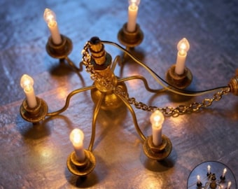 Mini LED Chandelier Light | Dollhouse Ceiling Chandelier | Miniature Lighting for DIY Room Scenes | Ceiling Lamp for 1:12 Dollhouse Decor