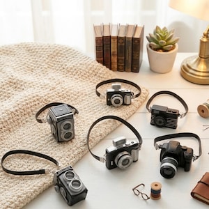 Miniatyrleksakskamera med LED-ljus för dioramakonstnärer | Söt rekvisita för dockfotografering | Minikamerarekvisita för mikrovärldsälskare