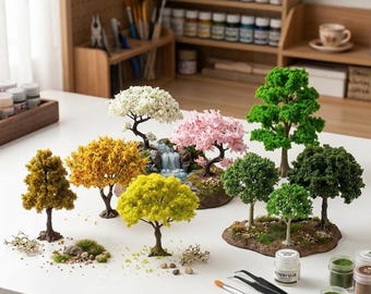 Árbol en miniatura de 10 cm, bonsái, sakura, decoración de ferrocarril Banyan, árbol de alambre verde, dioramas, pequeños árboles de alambre para dioramas de jardín