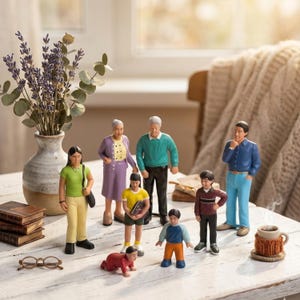 Mom Dad Kids and Grandparents Miniature People Figure, Multi-Generational Family Figures, Miniature People Family for Dioramas Model Scenes