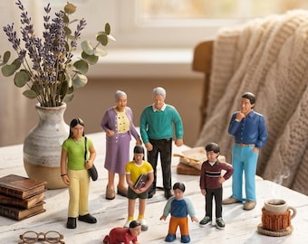 Mom Dad Kids and Grandparents Miniature People Figure, Multi-Generational Family Figures, Miniature People Family for Dioramas Model Scenes