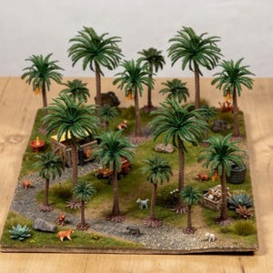 Paquete de 5 palmeras en miniatura, cocos en miniatura, jardines de playa en miniatura y palmeras tropicales en miniatura para dioramas y escenas de playa.