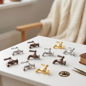Dollhouse Mini Water Tap | Miniature Bathroom Tap | 1:12 Scale Metal Faucet for Bathroom Diorama