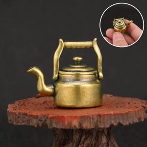 1Pc Tiny Brass Teapot Miniature, Mini Brass Kettle Figure, Small Kettle Figurine for Home Display | Tiny Decor for Small Apartments
