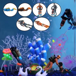 Miniature Diver with Treasure, Underwater Diver Scene, Aquarium Simulated Diver Miniature, Aquarium Treasure Chest Ornament Aquarium Decor