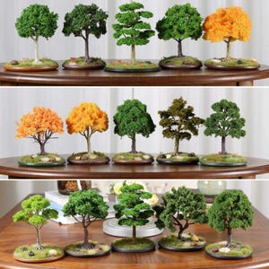 Árbol en miniatura de 15 cm, modelo de alambre, árbol de primavera, verano y otoño / Vegetación fácil para aficionados a las manualidades