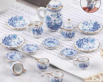 ミニチュア磁器ティーカップセット 15個 | ジオラマ用ミニセラミックティーセット | ミニチュア愛好家やミニチュア愛好家のためのドールハウスミニチュアティーカップセット
