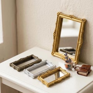 Tiny Square Mirror | 1:12 Miniature Square Mirror for Dollhouse Decor | Carved Resin Furniture Accent for Mini Scene Stylists