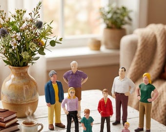 Family Scene Miniatures, Miniature Figurines of Family, Miniature People Family, Small Scale People for Layouts, Crafts, or Diorama Scenes