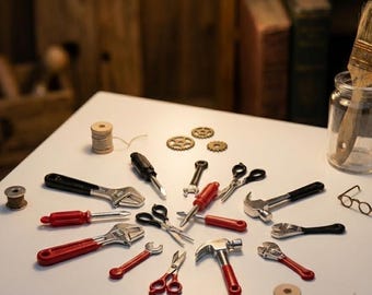 ドールハウス用ミニチュア修理キット | 1:12スケールのミニ修理ツール | ジオラマ用の小さな工具アクセサリー ホームワークショップ装飾
