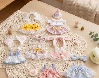 ミニチュアドール用ドレス | 20cm ミニスカート ドール用衣装 | かわいいドール用衣装セット | ぬいぐるみ用ドレス アクセサリー