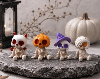 4 Pcs Halloween Mini Figurines | Resin Pumpkin Skull Decor | Halloween Party Decorations | Tiny Garden Ornaments | Halloween Gift for Her