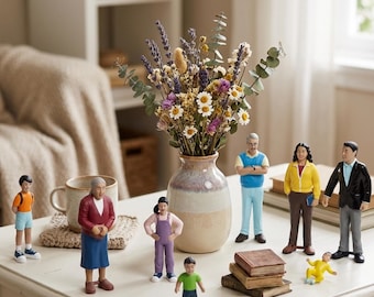 Miniature People Family, Miniature Family Figurines, Mini People Family Figurine, Parents Grandparents & Children for Dioramas or Displays