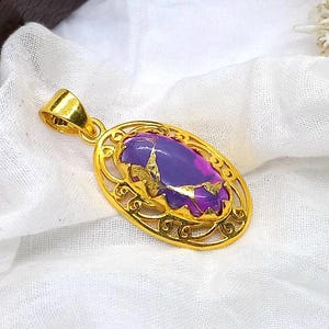 Purple Copper Turquoise Pendant, 18k Gold Plated 925 Sterling Silver, Elegant Pendant