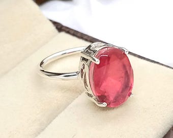 Faceted Ruby Statement Ring, Handmade 925 Sterling Silver, Boho Elegant Ring