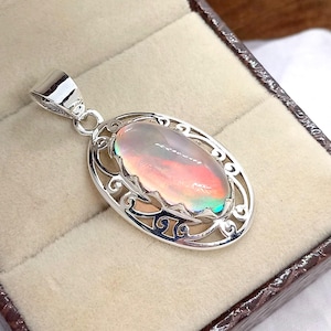 Genuine Ethiopian Opal Pendant, 925 Sterling Silver Pendant, Oval Opal Necklace, Statement Pendant, Minimalist Opal Jewelry, Gift For Her