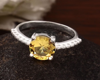 Citrine Sterling Silver Ring: Prong Set Gemstone, Minimalist Boho Style