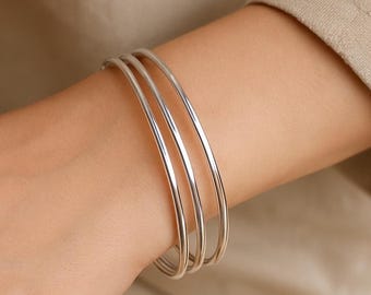 Ensemble de bracelets joncs torsadés en argent sterling faits main, joncs empilables minimalistes, cadeau pour elle