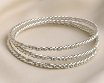 Ensemble de bracelets joncs torsadés en argent sterling faits main : bracelets joncs empilables minimalistes