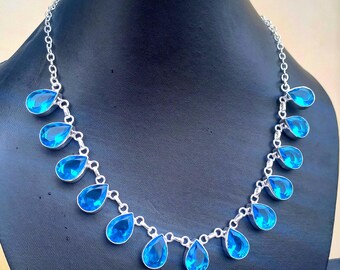 Blue Topaz Sterling Silver Necklace, Handmade Gemstone Jewelry