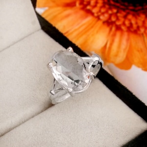 Oval White Topaz Ring: Sterling Silver Gemstone, Boho Elegant Style