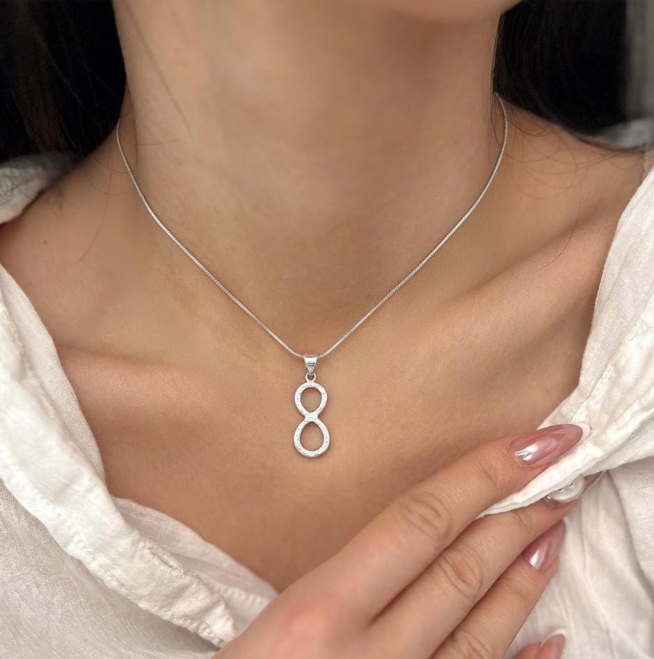 Collier avec symbole infini, bijou en argent, vrai porte-bonheur