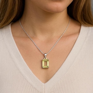 Lemon Quartz Pendant, 925 Sterling Silver Necklace - Prong Set Boho Jewelry