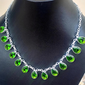 Pear Cut Peridot Necklace: Handmade 925 Sterling Silver Bezel Setting