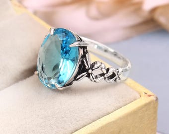 Gioiello Argento Taglia 6-10 Anello In Argento Stile Pavone Con Topazio Blu Londra - Pietra Naturale, Design Speciale, Taglie Disponibili 6-10 Anello Argento Topazio Blu - Foto 11