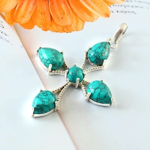 Turquoise kruishangerketting: sterlingzilveren boho-sieraden