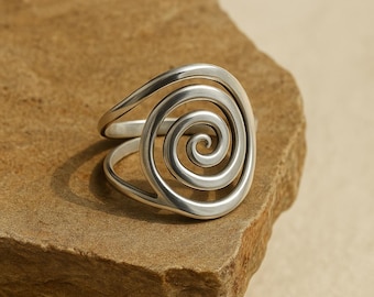 925 Sterling Silver Spiral Ring: Handmade Minimalist Swirl Band