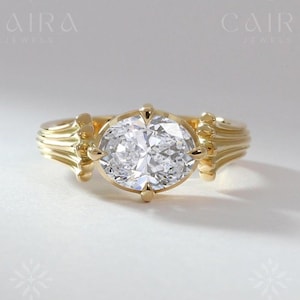 2 carat Oval Cut Lab Diamond Solitaire Engagement Ring | Contemporary Classic Fluted Band | Solitaire Ring for Her | Anniversary Ring