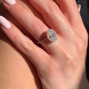 2 Carat Classic Oval Cut Diamond Halo Engagement Ring with Pave Band, 14K Solid Gold Halo Ring, Gold Anniversary Ring, Gift For Her
