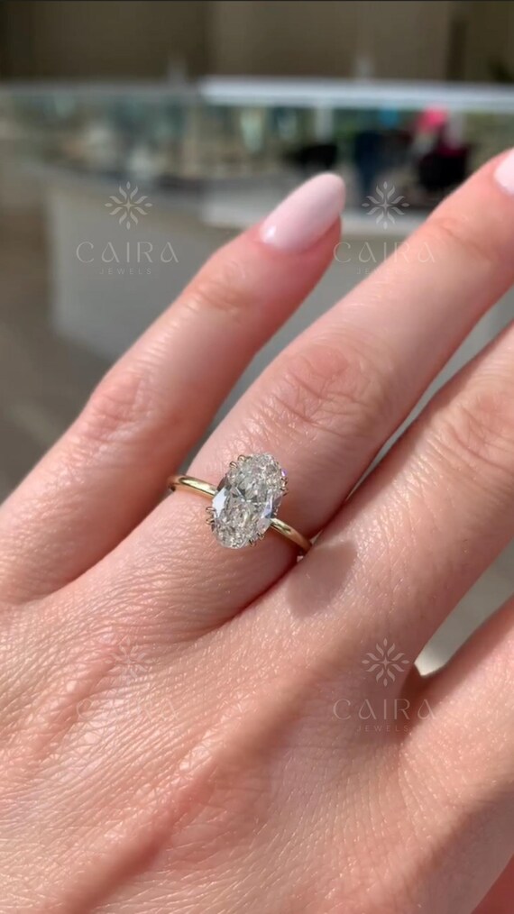 Carat Oval Cut V Prongs Minimalist Engagement Ring, Perfect