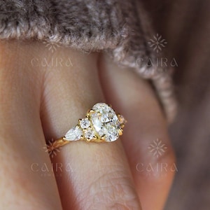 1 Carat Oval Diamond Art Deco Engagement Ring, Oval Wedding Ring, 14K Solid Gold Ring, Three Stone Ring, For Special Occasion