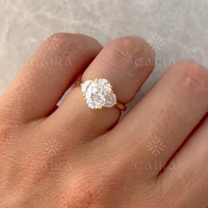 1.5 Carat Oval Diamond Engagement Ring with Half Moon Stones, Oval Wedding Ring, 14K Solid Gold Ring, Three Stone Ring, For Special Occasion