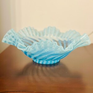 Fenton Blue Spiral Ruffle Bowl