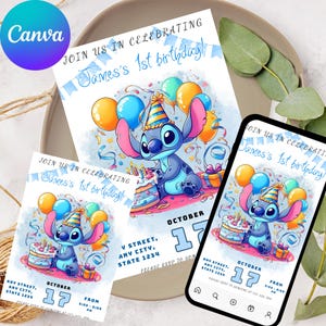 Editable Stitch Birthday Party Invitation Template, Cartoon Birthday Invitation, Stitch Birthday pool Party Invitation, Stitch Bday evite