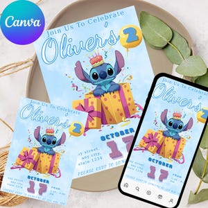 Editable Stitch Birthday Party Invitation Template, Cartoon Birthday Invitation, Stitch Birthday pool Party Invitation, Stitch Bday evite