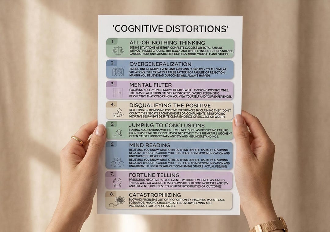 Cognitive Distortions Cheatsheet, CBT Therapy Printable, Thought Record ...