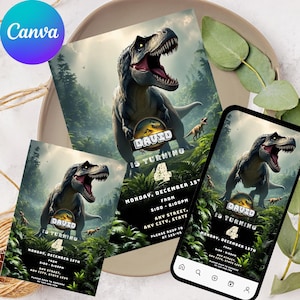 Editable Dinosaur Invitation, DInosaur Birthday Party Invitation, Dinosaur World Invite, T-Rex Party Invite, Jurassic 1st 3rd 5th Birthday