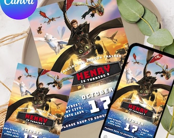 How to train your dragon Invitation, How to train your dragon Birthday invitation, EDITABLE How to train your dragon Invitation