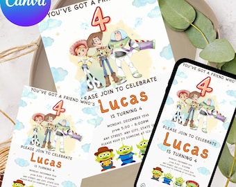 Invito di compleanno a tema Toy, invito di compleanno stampabile, invito di compleanno per un solo compleanno, invito a tema Toy Story, invito per ragazzo, modificabile