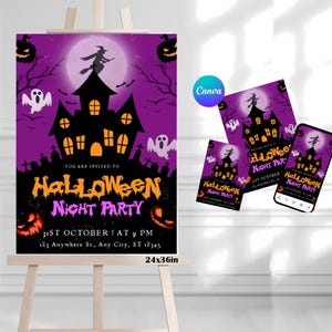 Bearbeitbare Kostüme Halloween Einladung Haunted House Witch Party Digitale gruselige Halloween Party Printable Halloween Girls Night einladen
