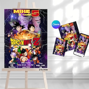 Editable Dragon Ball Birthday Invitation Template | Digital Kids Party Template, Boys Invite, Printable Editable in Canva | Instant Download
