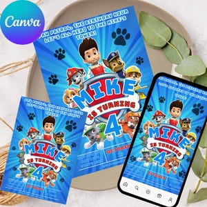 Editable Paw-ty Birthday Invitation Template | Kids Printable Party Invitation | Puppy Patrol Pup Crew Boys & Girls Bday | Instant Download